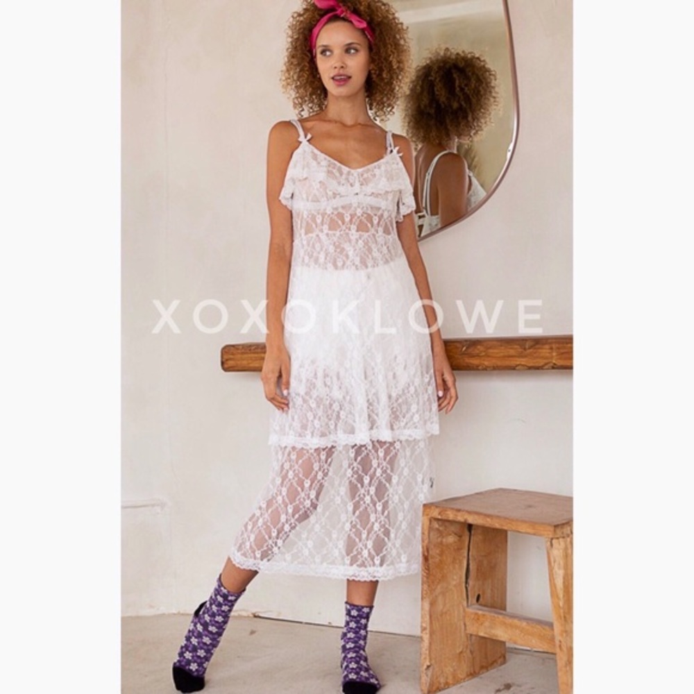 POL White Sheer Lace Ruffle Tiered Layering Dress